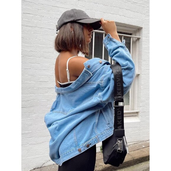 Womens Blue Oversized Vintage Denim Jacket Long Sleeve Boyfriend Casual Coat - Picture 5 of 6
